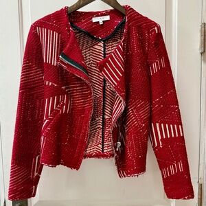 IRO Mepsie Metallic Lurex Jacquard Textured Tweed Frayed Moto Jacket